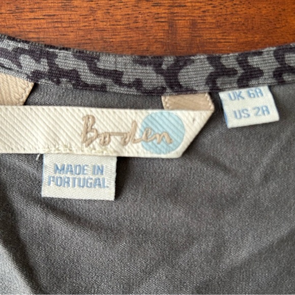 Boden Floaty 3/4 Sleeve V-neck Gray Faux Wrap‎ Geometric Print Jersey Knit Dress - Picture 6 of 7